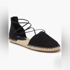 Eileen Fisher Black Suede Lace Up Espadrille Flats Size 8 Ankle Wrap Minimalist